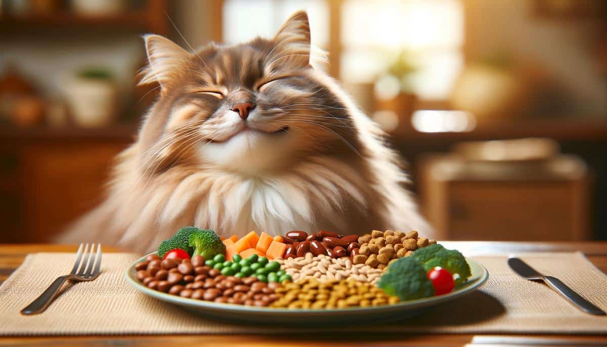 A happy and healthy cat enjoying a balanced diet